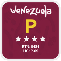 Placa oficial de clasificación turística de Venezuela: Posada Galápagos, Los Roques, 4 estrellas, RTN 5684, LIC P-69